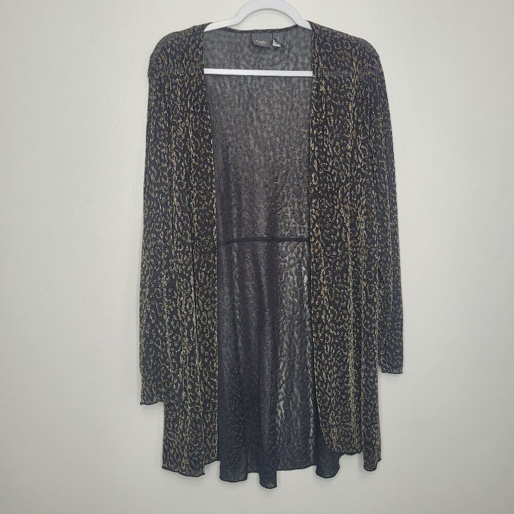 Chico's Travelers black gold animal print open front slinky cardigan size 3